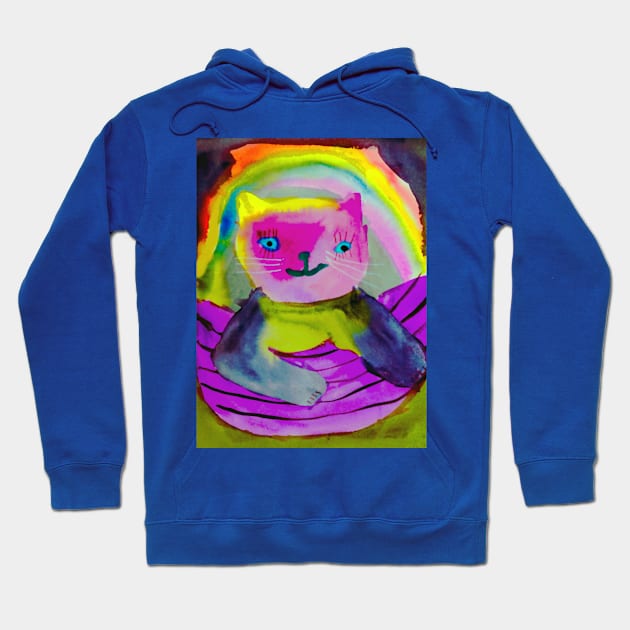 Purple Cat on a Pirates Boat Hoodie by Rita Winkler